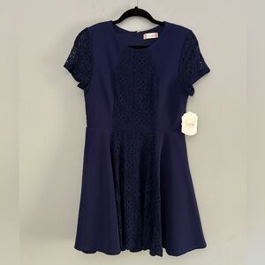 Altar'd State Navy Fit and Flare Skater Dress with Lace Detail Size L